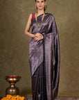 Black Silver Paisley Jamewar Tanchoi Banarasi Silk Saree