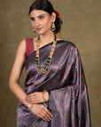 Black Silver Paisley Jamewar Tanchoi Banarasi Silk Saree