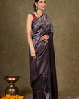 Black Silver Paisley Jamewar Tanchoi Banarasi Silk Saree