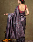 Black Silver Paisley Jamewar Tanchoi Banarasi Silk Saree