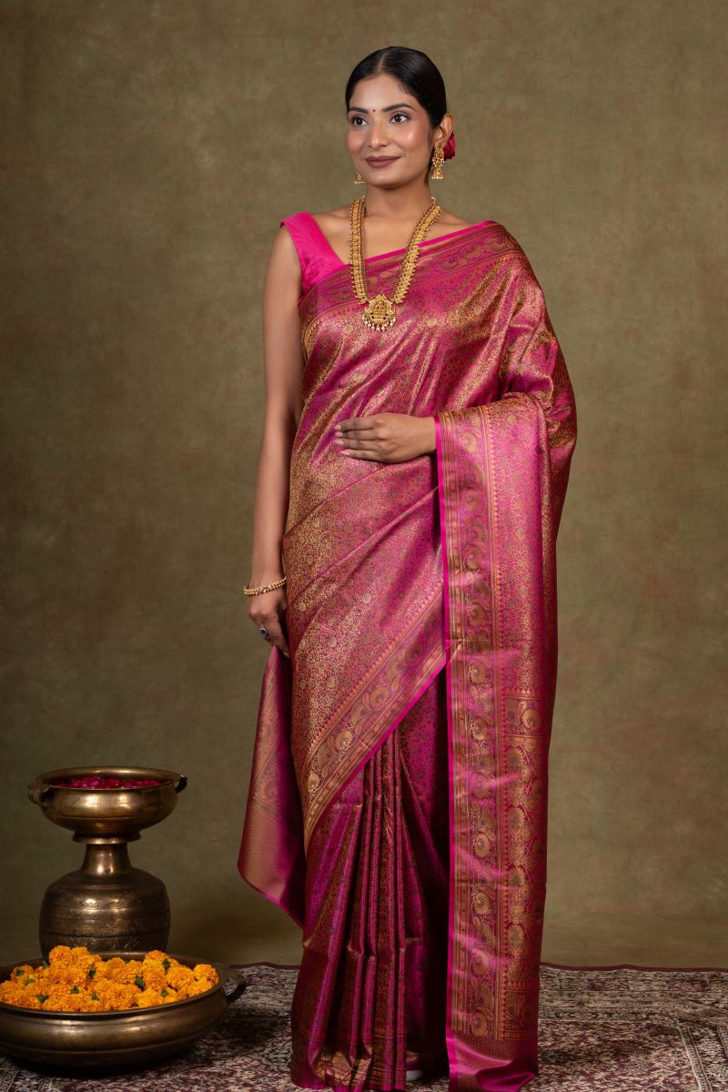 Magenta Jamewar Tanchoi Banarasi Silk Saree