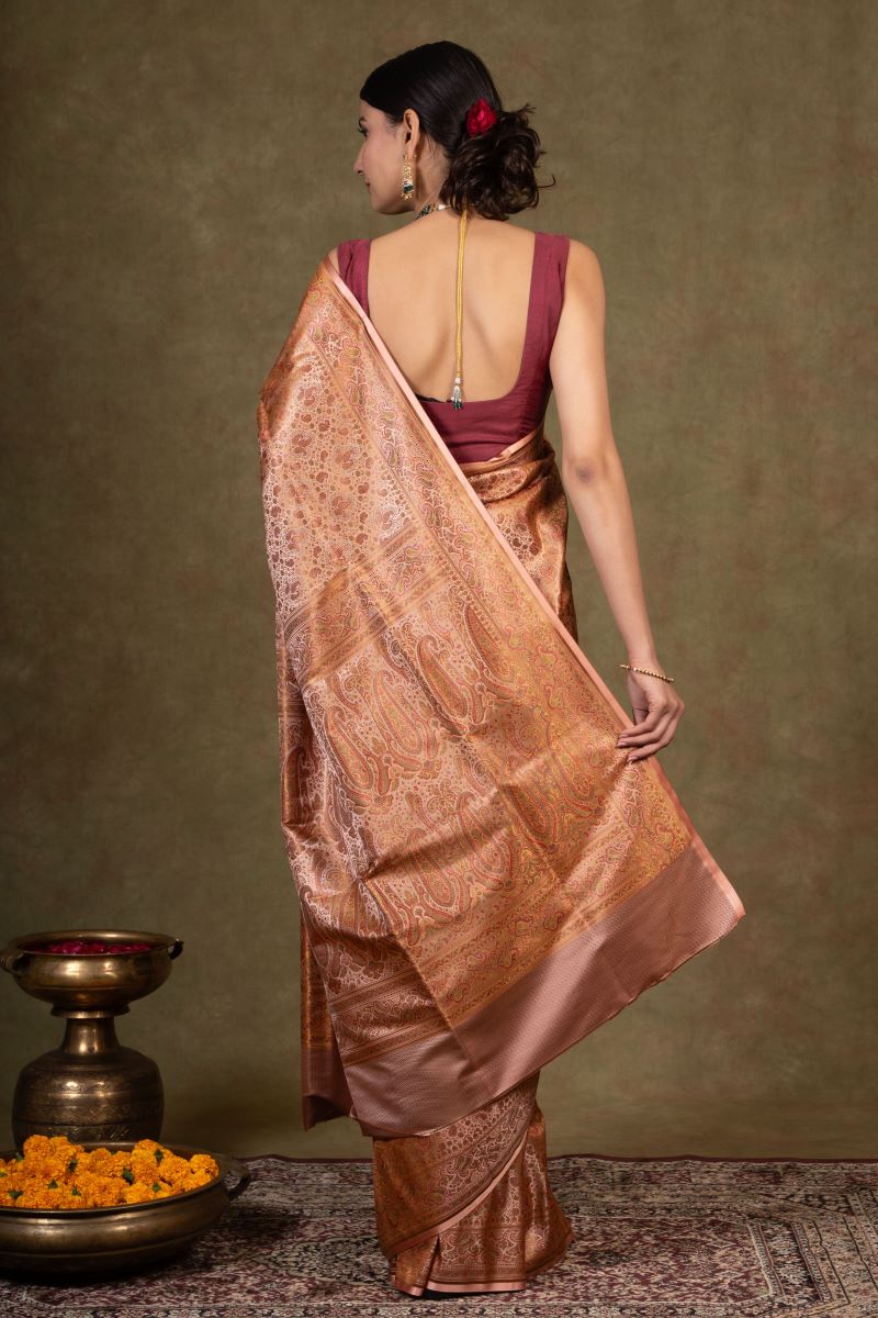 Amber Paisley Jamewar Tanchoi Banarasi Silk Saree