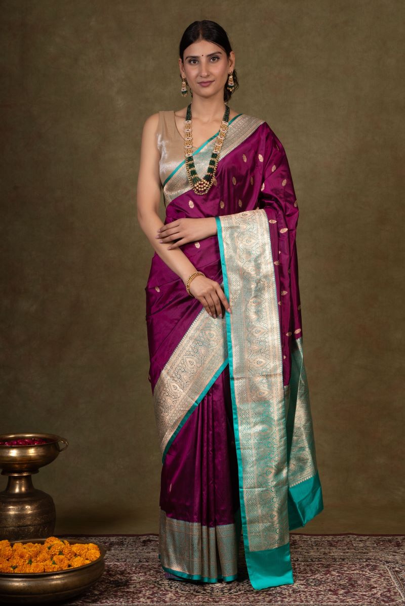 Plum Majesty Banarasi Katan Silk Saree