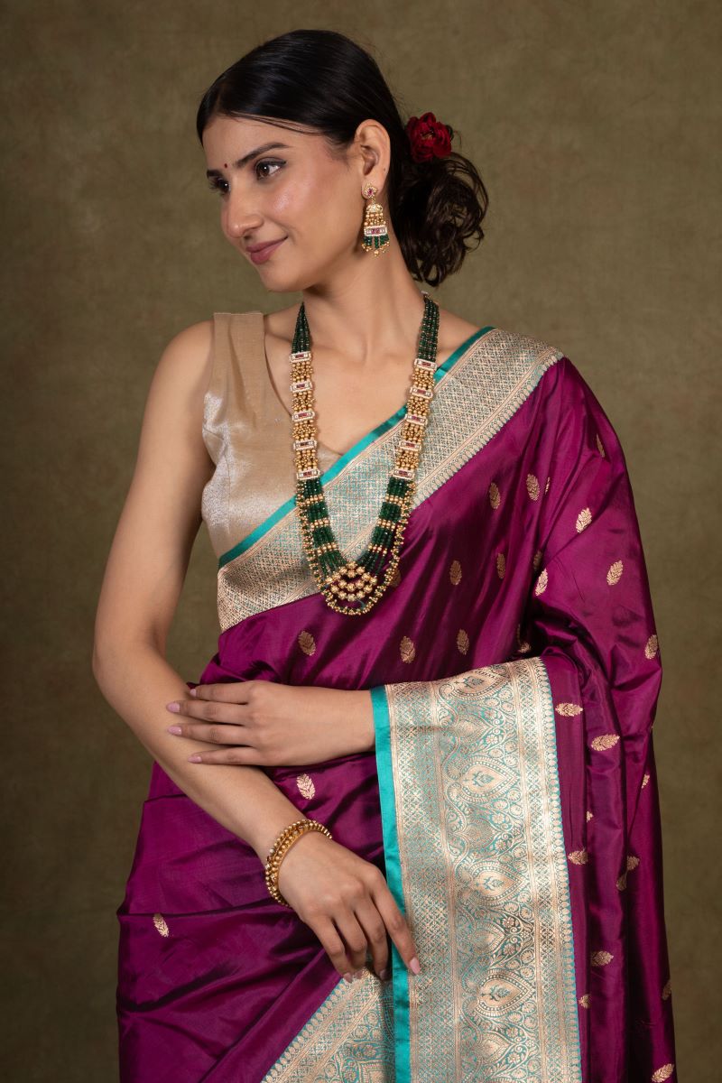 Plum Majesty Banarasi Katan Silk Saree