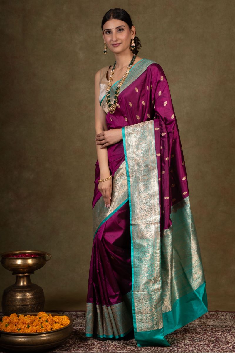 Plum Majesty Banarasi Katan Silk Saree