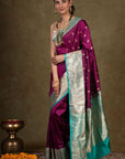 Plum Majesty Banarasi Katan Silk Saree