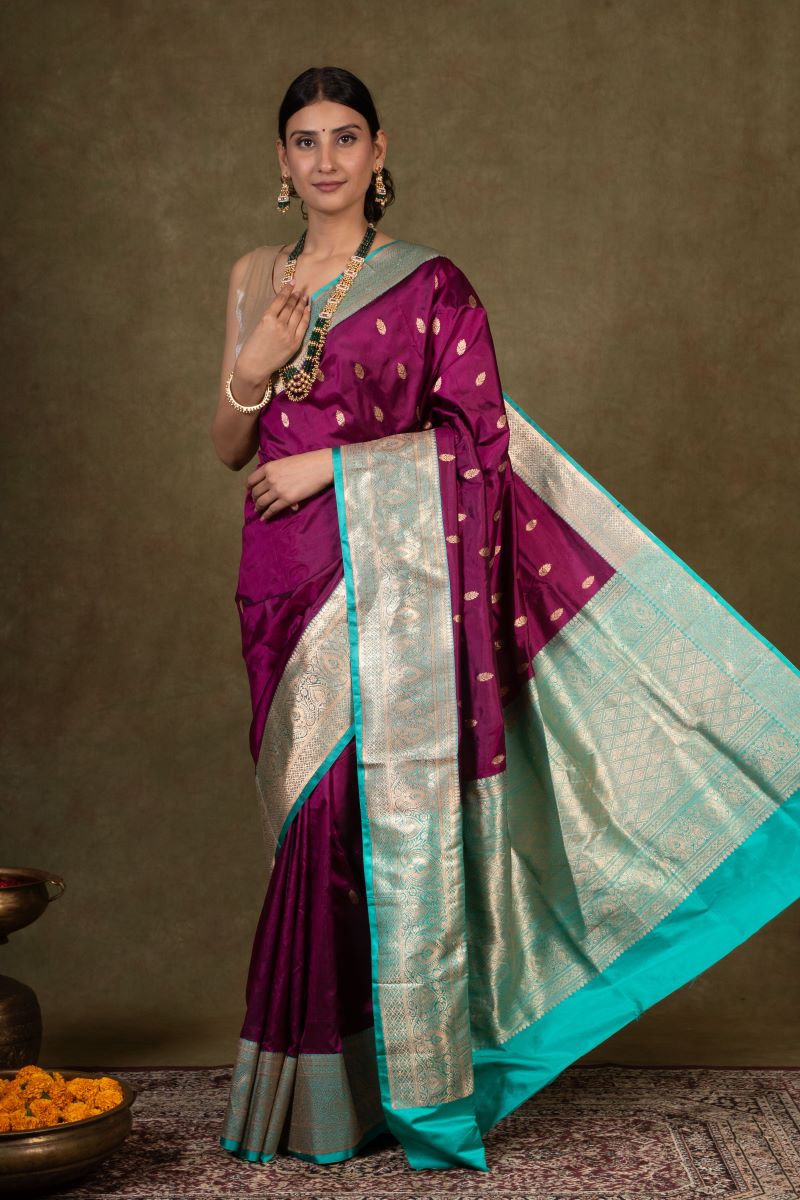 Plum Majesty Banarasi Katan Silk Saree