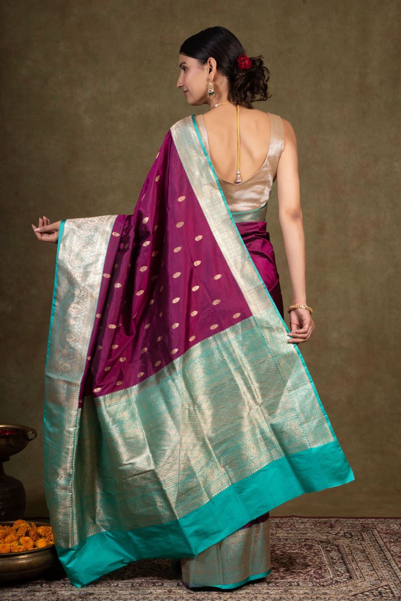 Plum Majesty Banarasi Katan Silk Saree