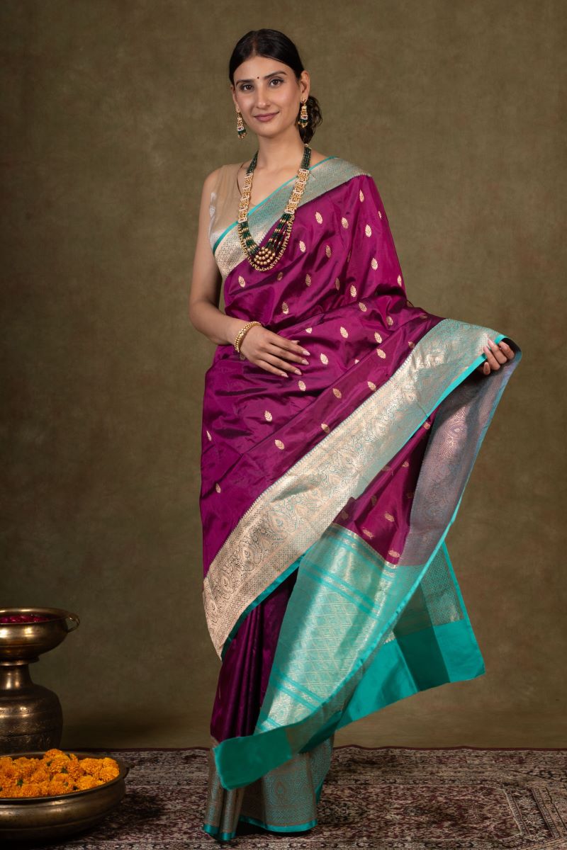 Plum Majesty Banarasi Katan Silk Saree