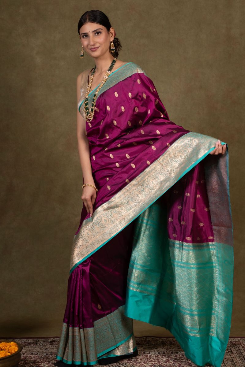 Plum Majesty Banarasi Katan Silk Saree