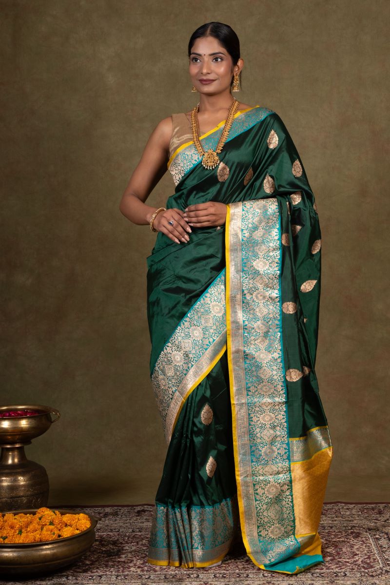 Green Banarasi Katan Silk Saree