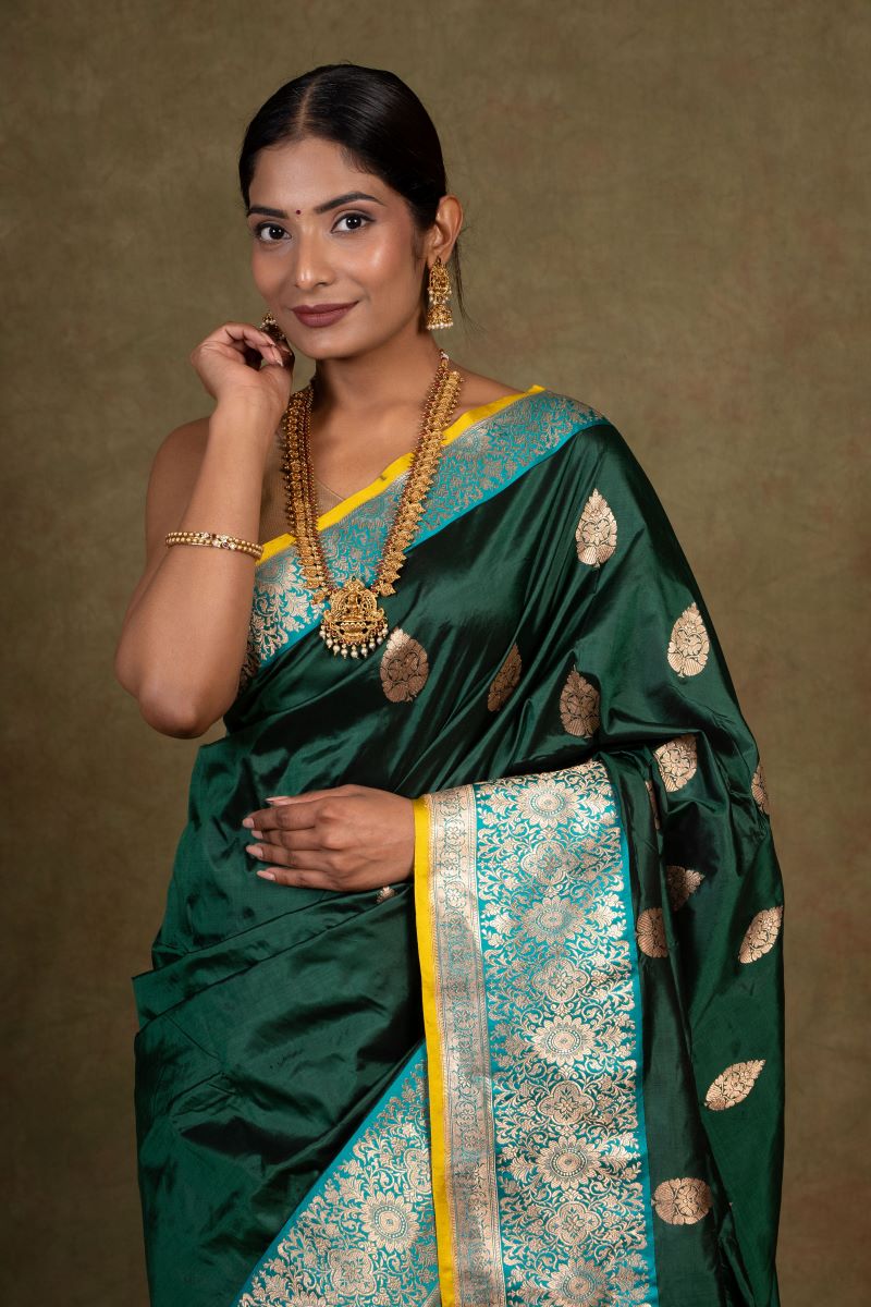 Green Kadhwa Banarasi Katan Silk Saree