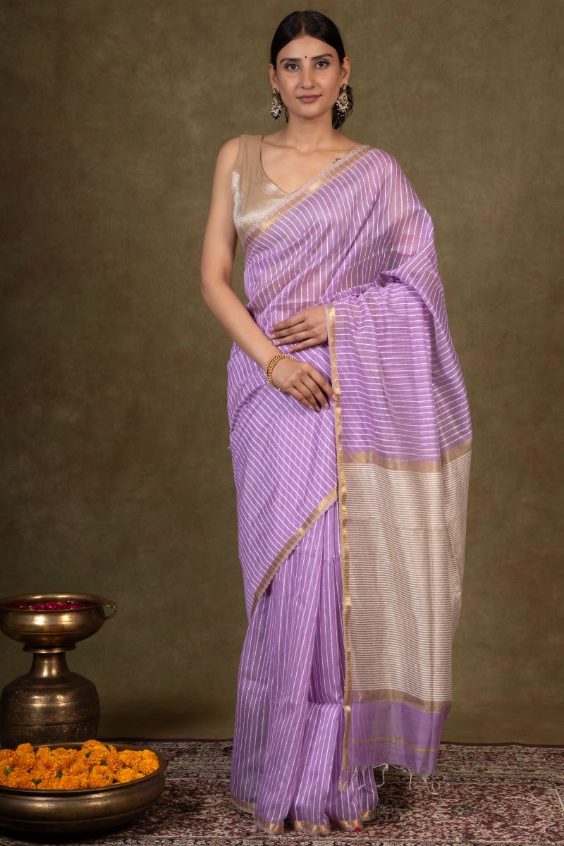 Lavendar Ghicha Bliss Maheshwari Silk Saree