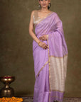 Lavendar Ghicha Bliss Maheshwari Silk Saree