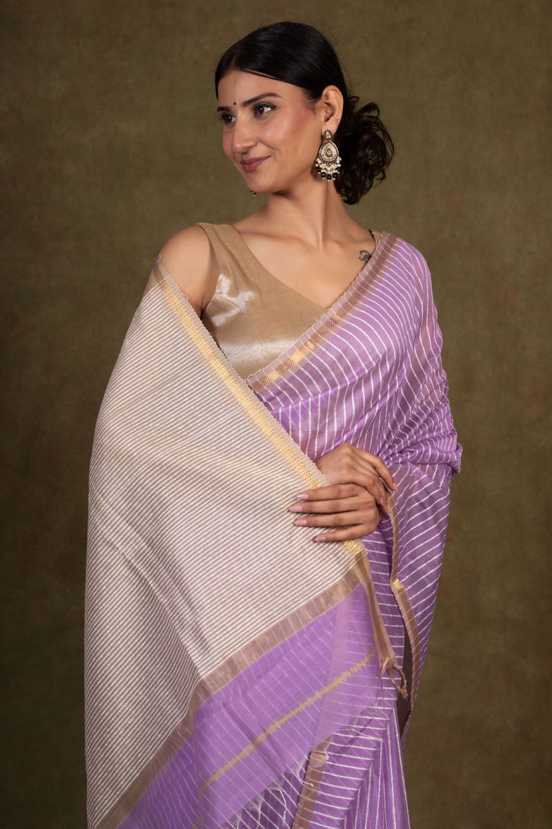 Lavendar Ghicha Bliss Maheshwari Silk Saree