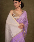 Lavendar Ghicha Bliss Maheshwari Silk Saree