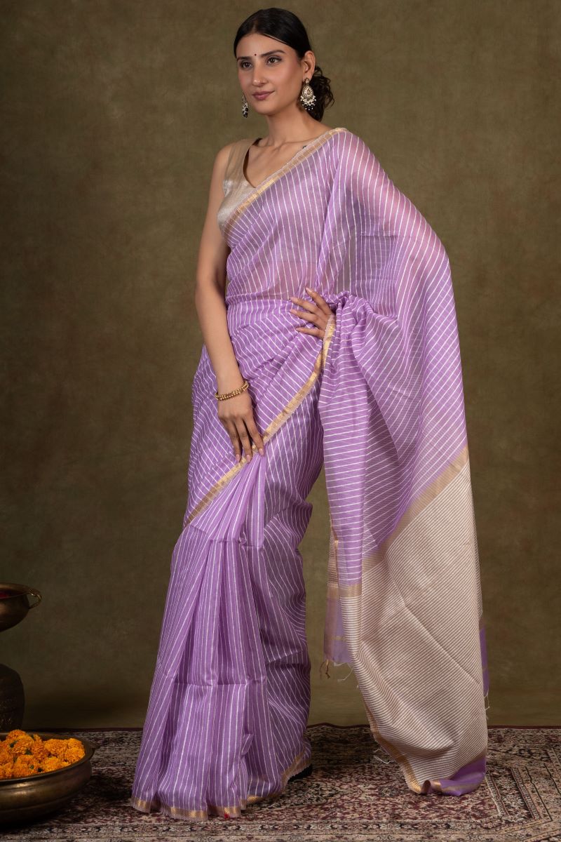 Lavendar Ghicha Bliss Maheshwari Silk Saree