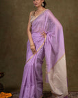 Lavendar Ghicha Bliss Maheshwari Silk Saree