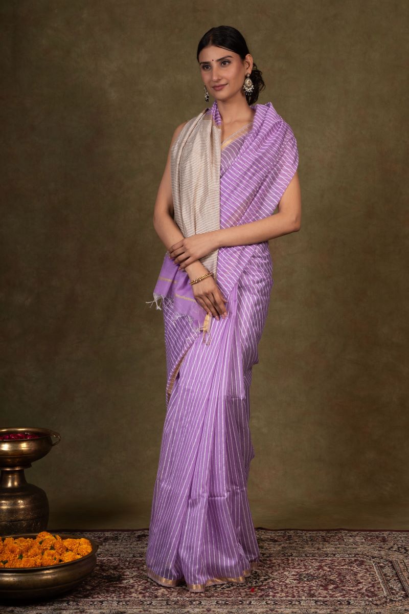 Lavendar Ghicha Bliss Maheshwari Silk Saree