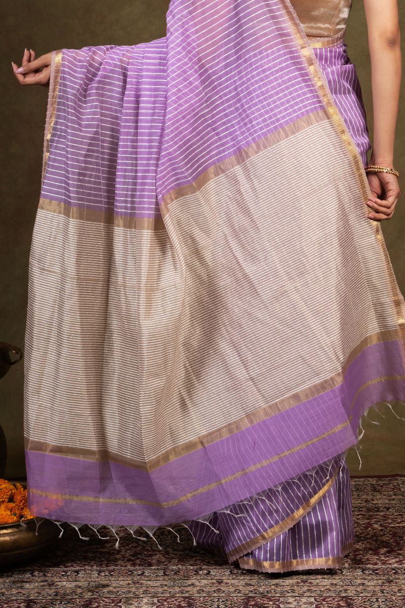 Lavendar Ghicha Bliss Maheshwari Silk Saree