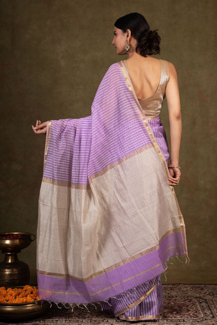 Lavendar Ghicha Bliss Maheshwari Silk Saree