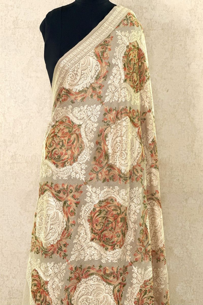 Beige Embroidered Pashmina Shawl