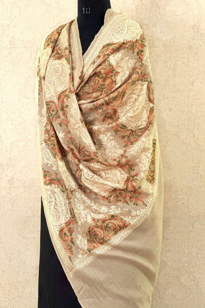 Ivory Embroidered Pashmina Shawl