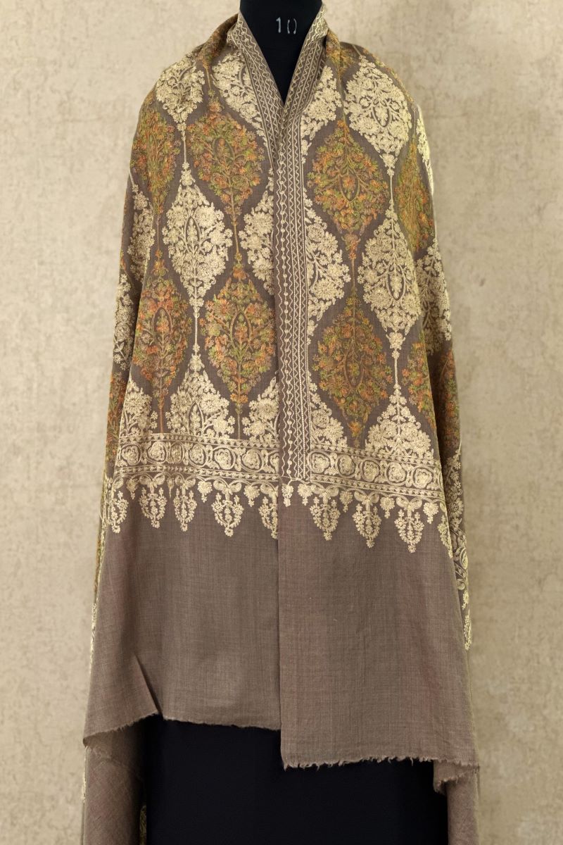 Brown Embroidered Pashmina Shawl