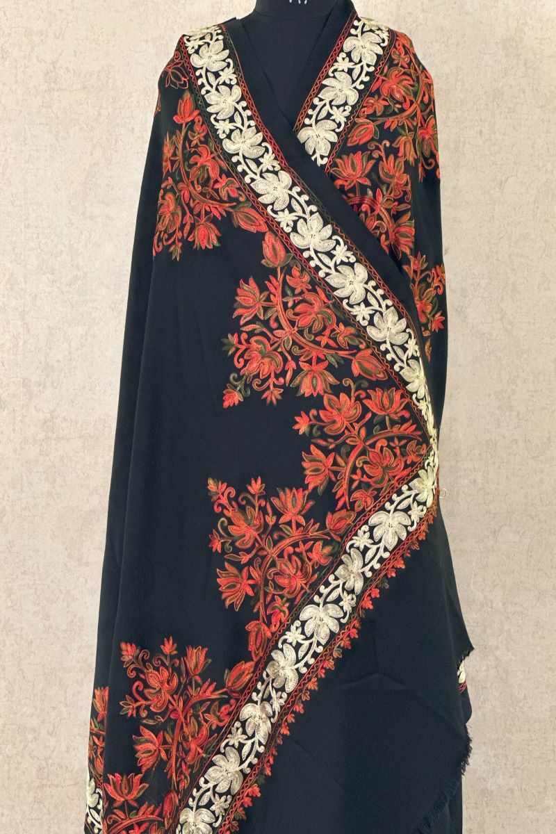 Black Embroidered Faux Pashmina Shawl