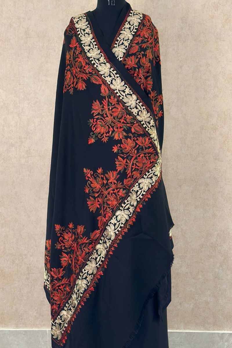 Black Embroidered Pashmina Shawl