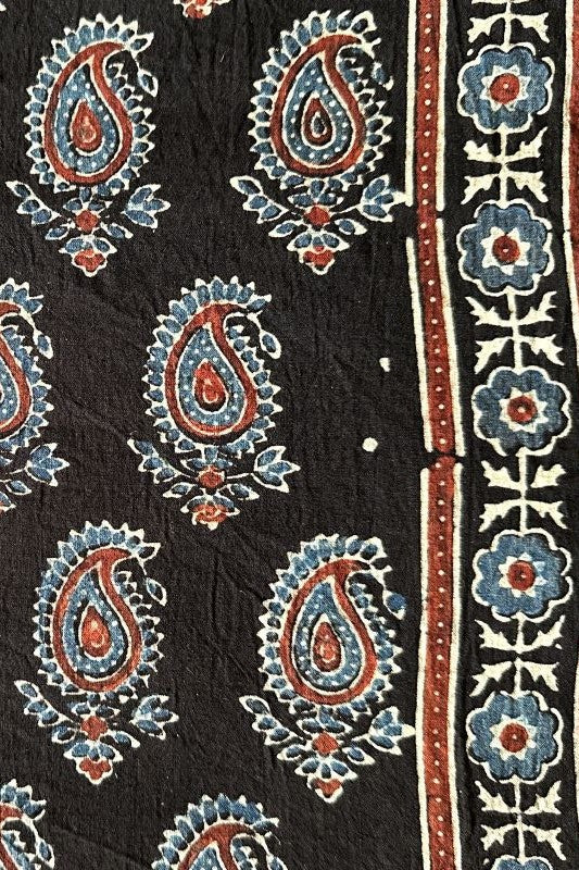 Black Cotton Ajrakh Fabric