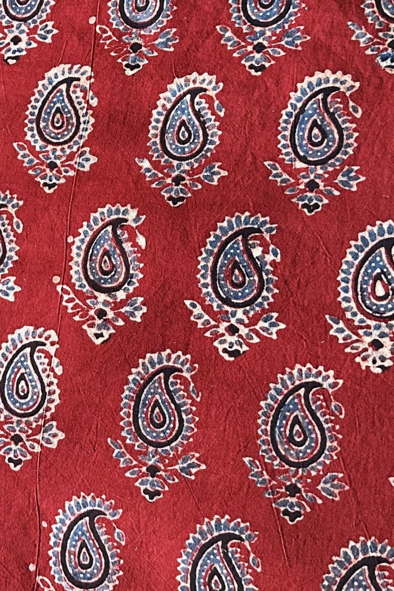 Red Paisley Cotton Ajrakh Fabric (Per Meter)