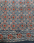 Blue Starry Jaal Cotton Ajrakh Fabric (Per Meter)