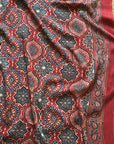 Red String Modal Silk Ajrakh Fabric (Per Meter)