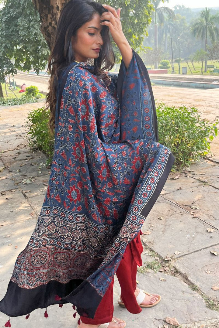 Blue Ajrakh Dupatta