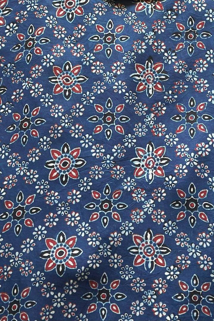 Blue Modal Silk Ajrakh Fabric