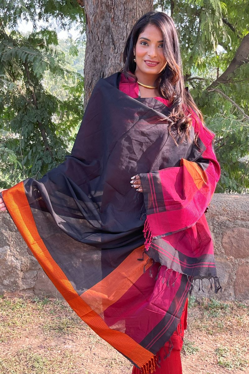 Black Maheshwari Dupatta