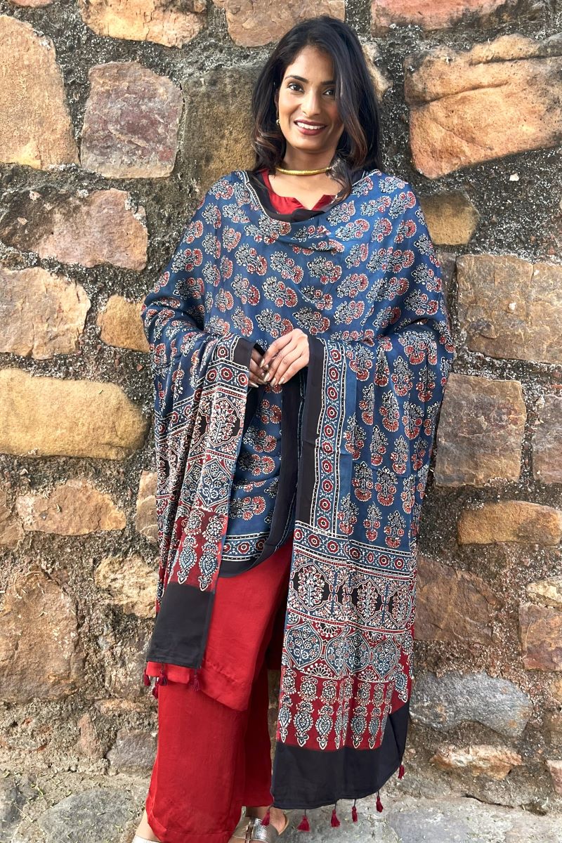 Ajrakh Modal Silk Dupatta