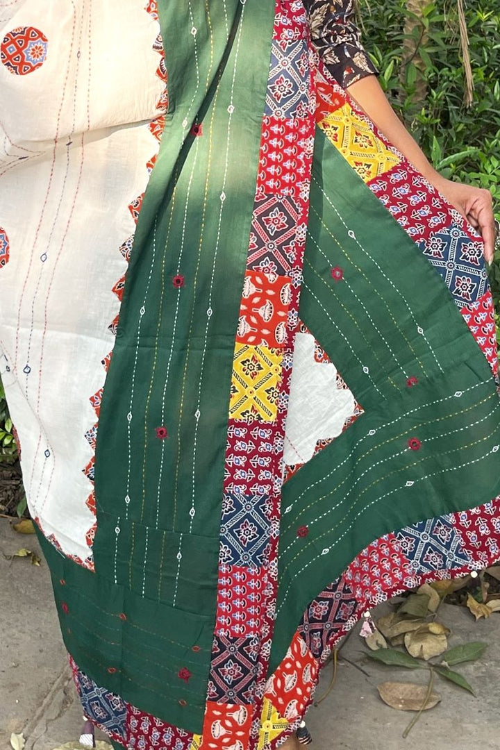 Applique Kantha Cotton Ajrakh Dupatta