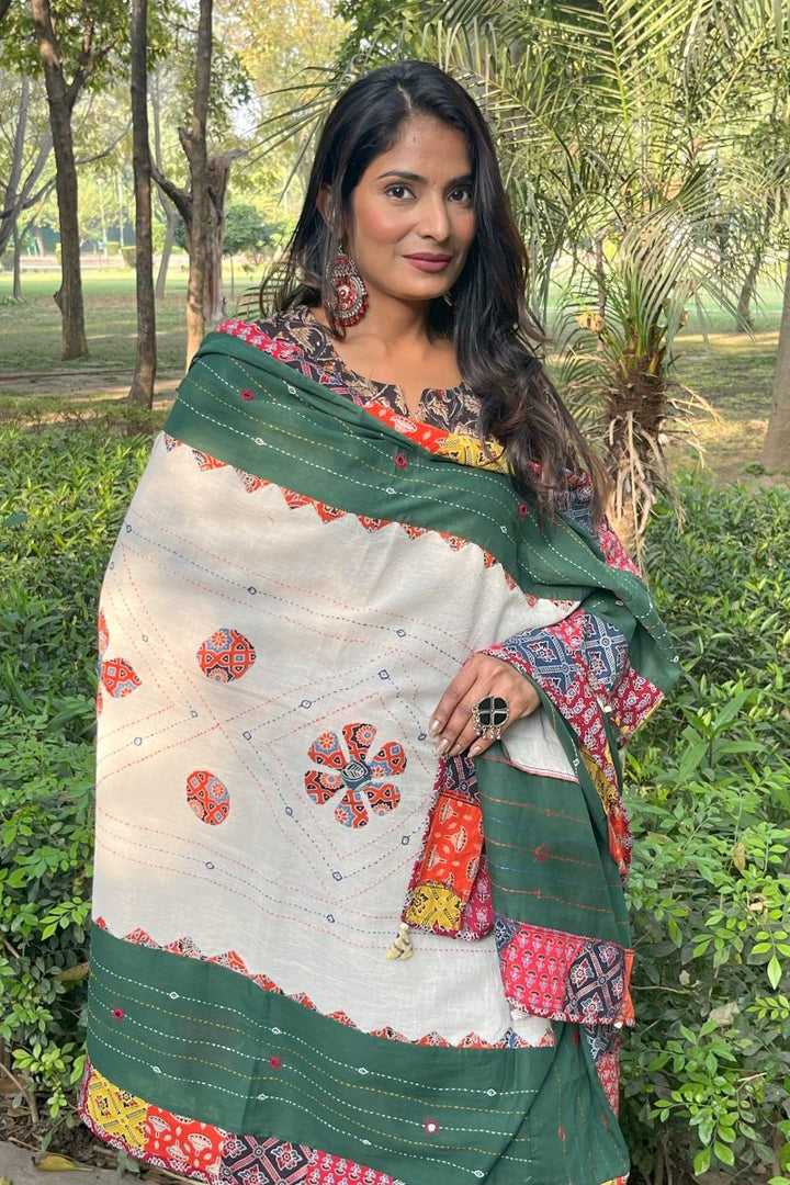 Kantha Ajrakh Dupatta