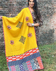 Mustard Applique Patch Work Cotton Ajrakh Dupatta