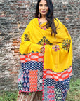 Mustard Applique Patch Work Cotton Ajrakh Dupatta