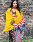 Mustard Applique Patch Work Cotton Ajrakh Dupatta