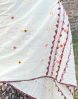 White Kantha Cotton Ajrakh Dupatta