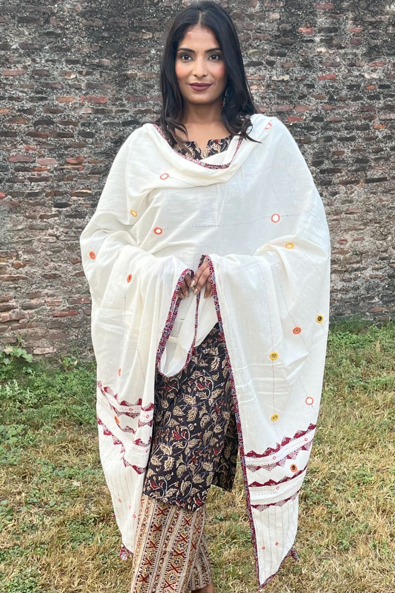 Applique Cotton Ajrakh Dupatta