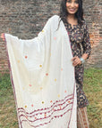 White Kantha Applique Cotton Ajrakh Dupatta