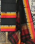 Black Dorang Resham Border Unstitched Cotton Silk Maheshwari Suit (2 Pcs)