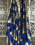 Blue Tissue Fusion Unstitched Cotton Silk Maheshwari Suit (2 Piece)