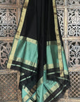 Pastel Green Black Unstitched Cotton Silk Maheshwari Suit (3 Pcs)