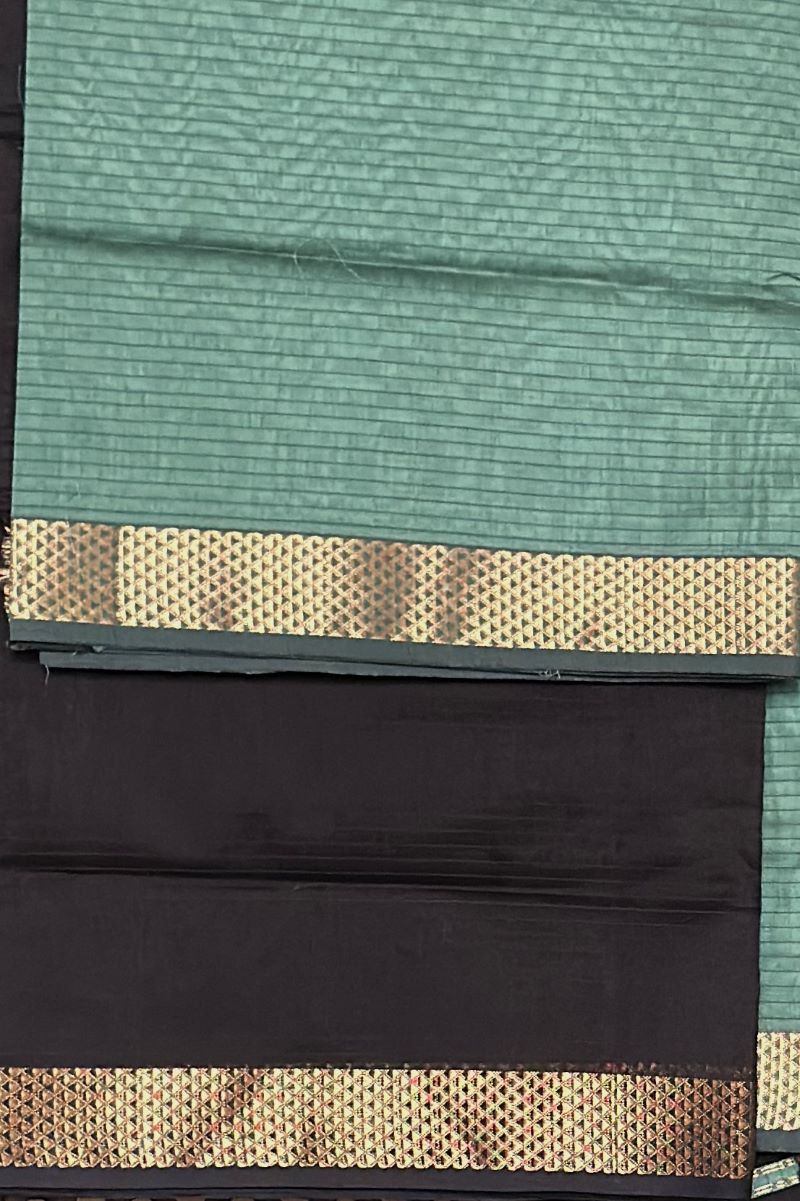 Pastel Green Black Unstitched Cotton Silk Maheshwari Suit (3 Pcs)